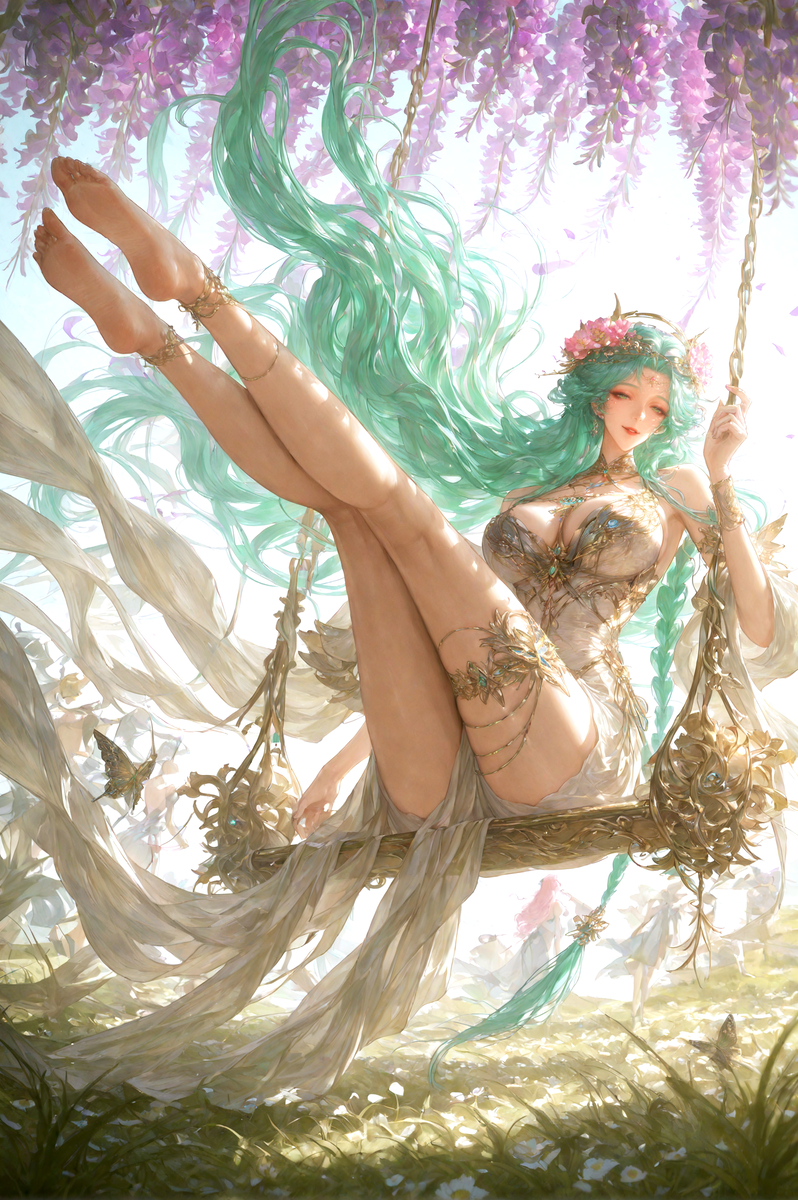 貂蝉-馥梦繁花（绿）-pixiv插画-作品交流服务